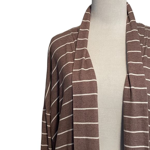 Maurices Cocoa Striped Cardigan Womens Size 2X Open Knit Pocket Topper Layer - Picture 3 of 7